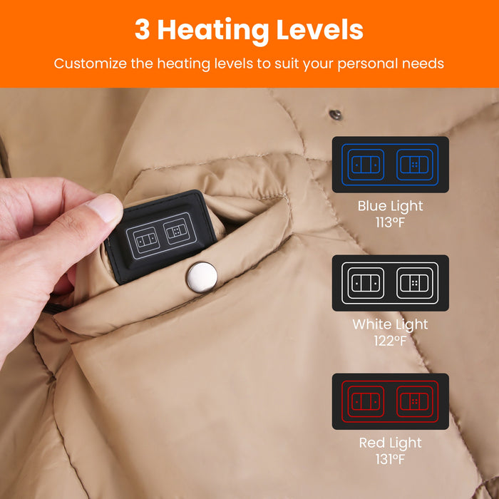 USB Heated Blanket Electric Heated Poncho Shawl Wrap Throw with Zipper Arm Holes Pocket 3 Heating Levels 6 Zones Dual Switch 5V/2A Machine Washable for Home Office Outdoor